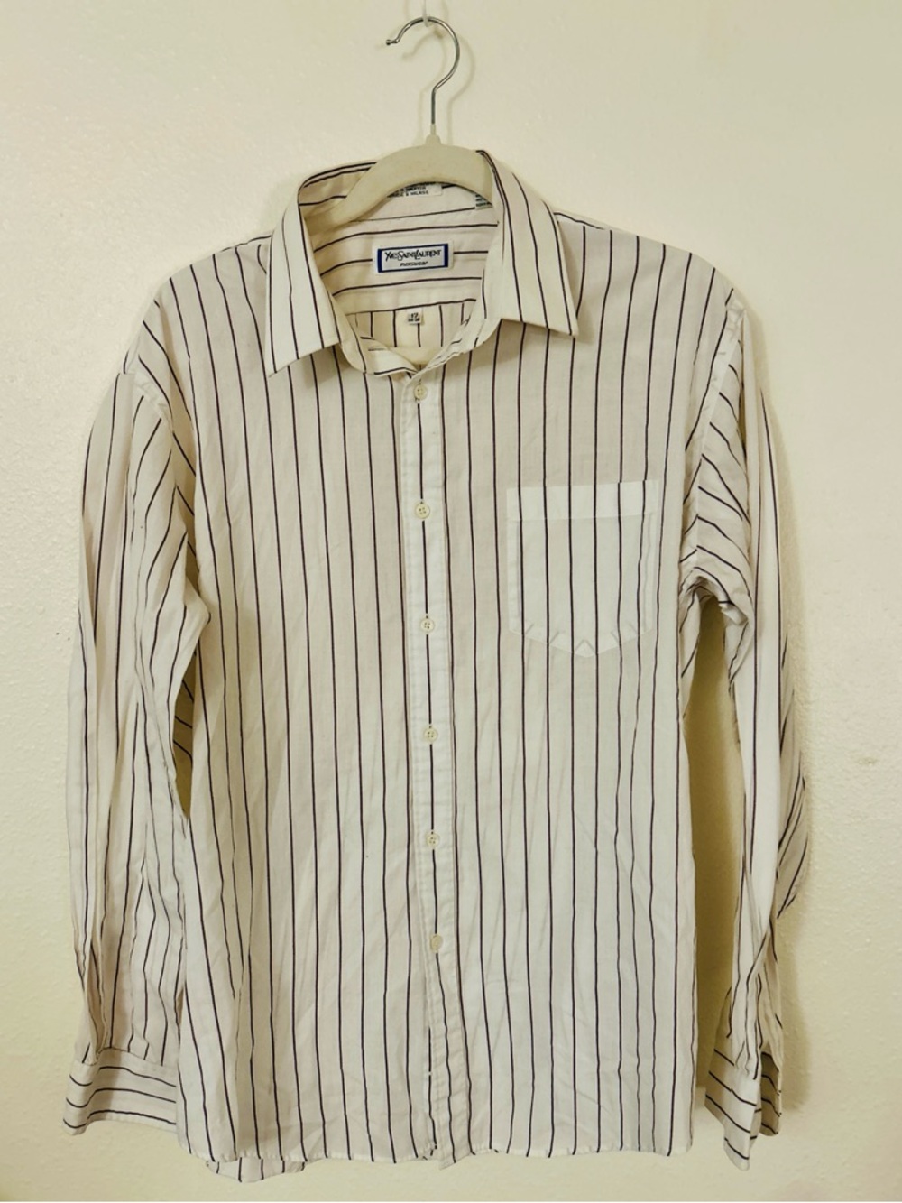 Yves Saint Laurent Cream Shirt with Black Pinstripes